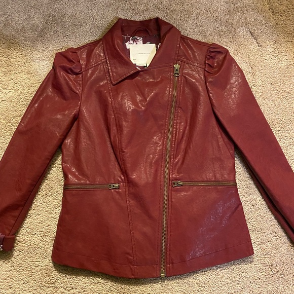 Anthropologie Red Leather Jacket 